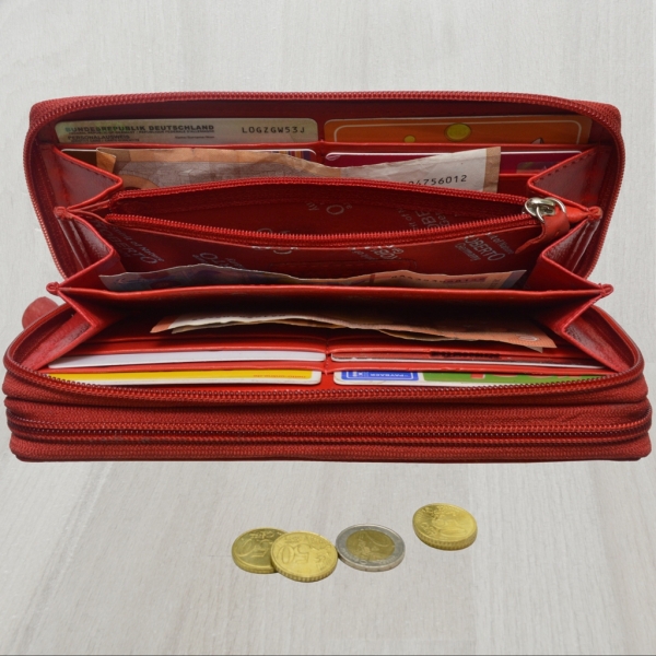 flevado Xl Portemonnaie Große Damen Leder Geldbörse mit viel Stauraum und Platz für 29 Karten (hellrot)